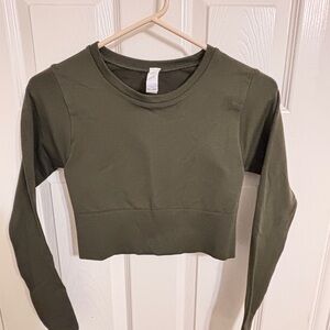 Offline by Aerie Olive Green Long Sleeve Crop Top
